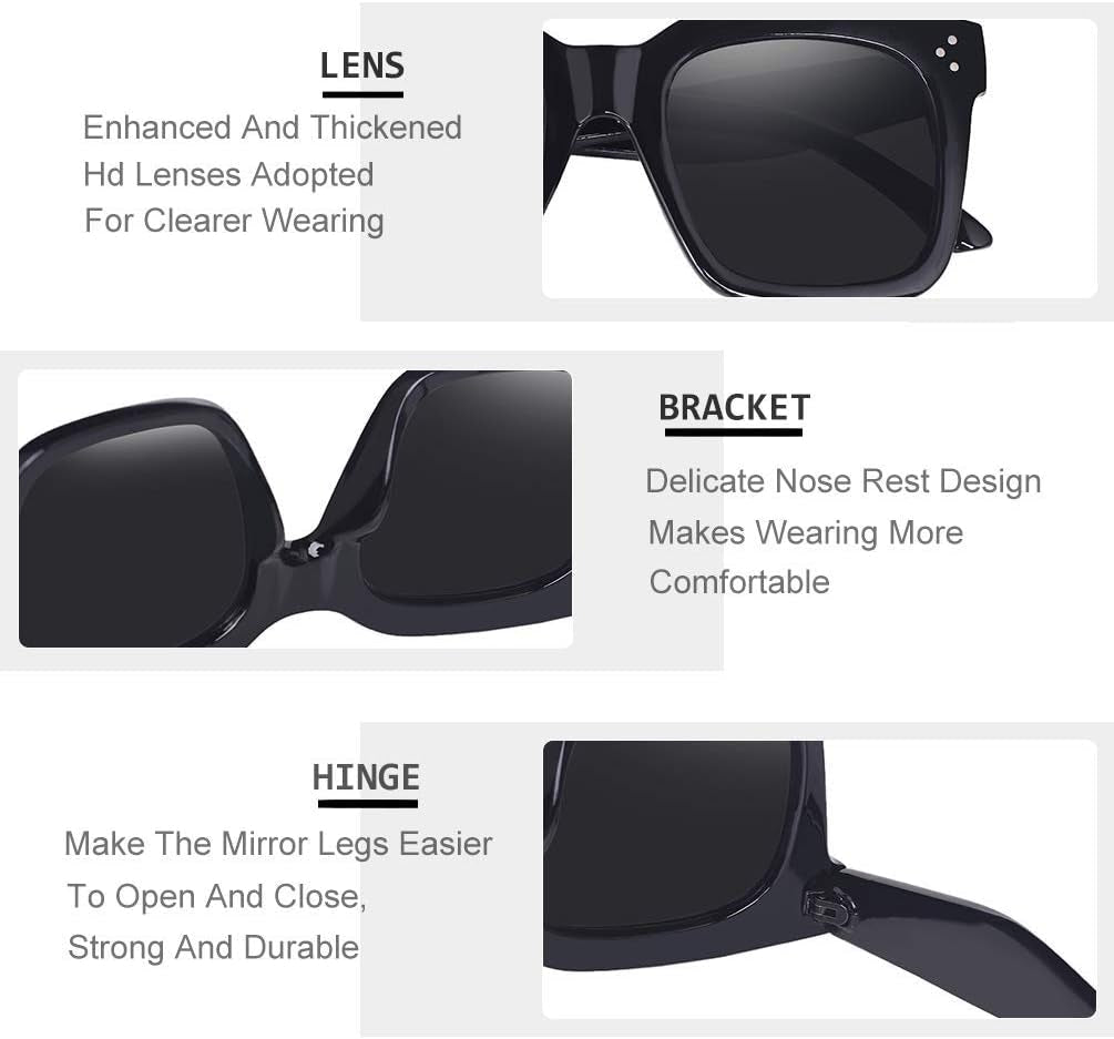 Vintage Women Oversized Sunglasses Designer Luxury Square Sun Glasses UV400 Protection Flat Lens - WORLD TIME VISITS