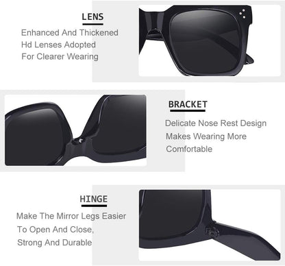 Vintage Women Oversized Sunglasses Designer Luxury Square Sun Glasses UV400 Protection Flat Lens - WORLD TIME VISITS