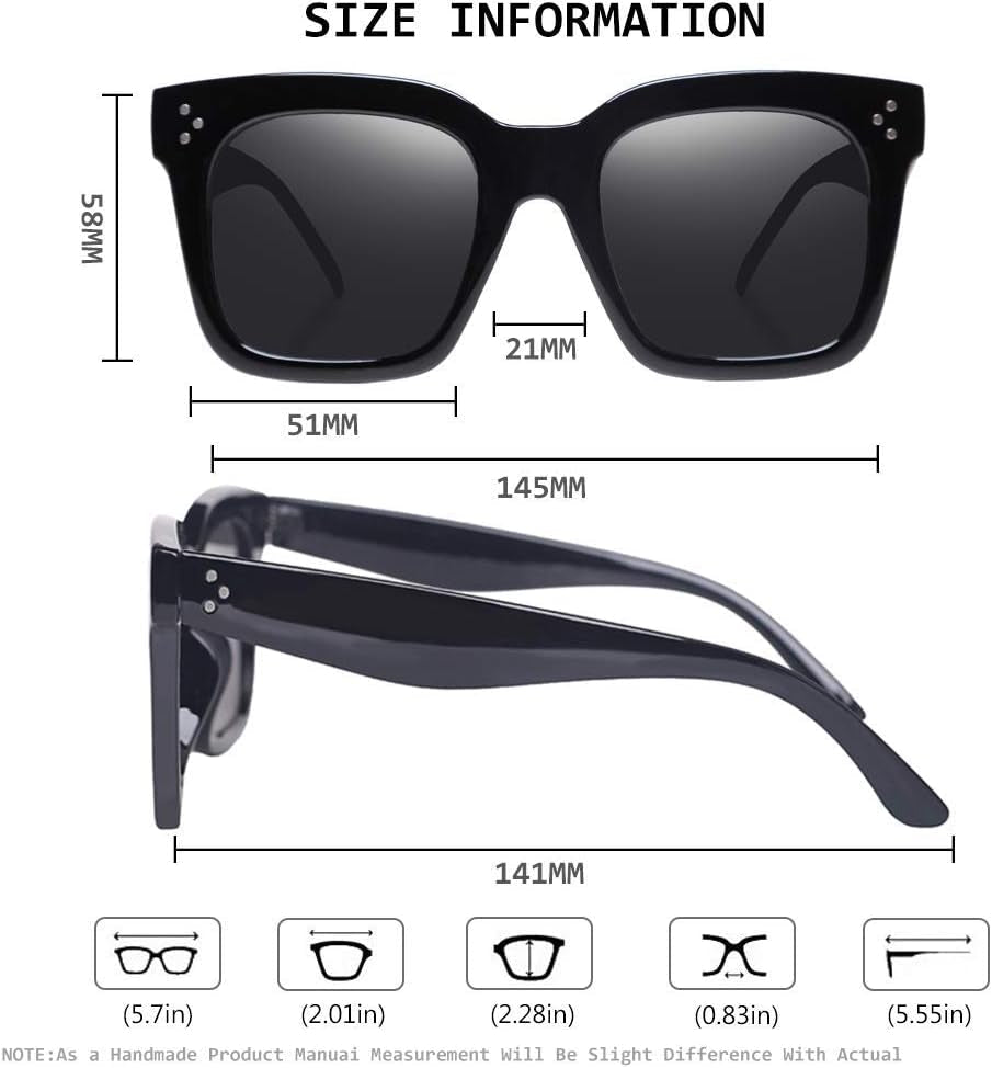 Vintage Women Oversized Sunglasses Designer Luxury Square Sun Glasses UV400 Protection Flat Lens - WORLD TIME VISITS
